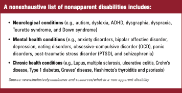 list of non-apparent disabilities