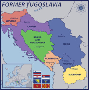Map of the 7 countries that comprise the former Yugoslavia