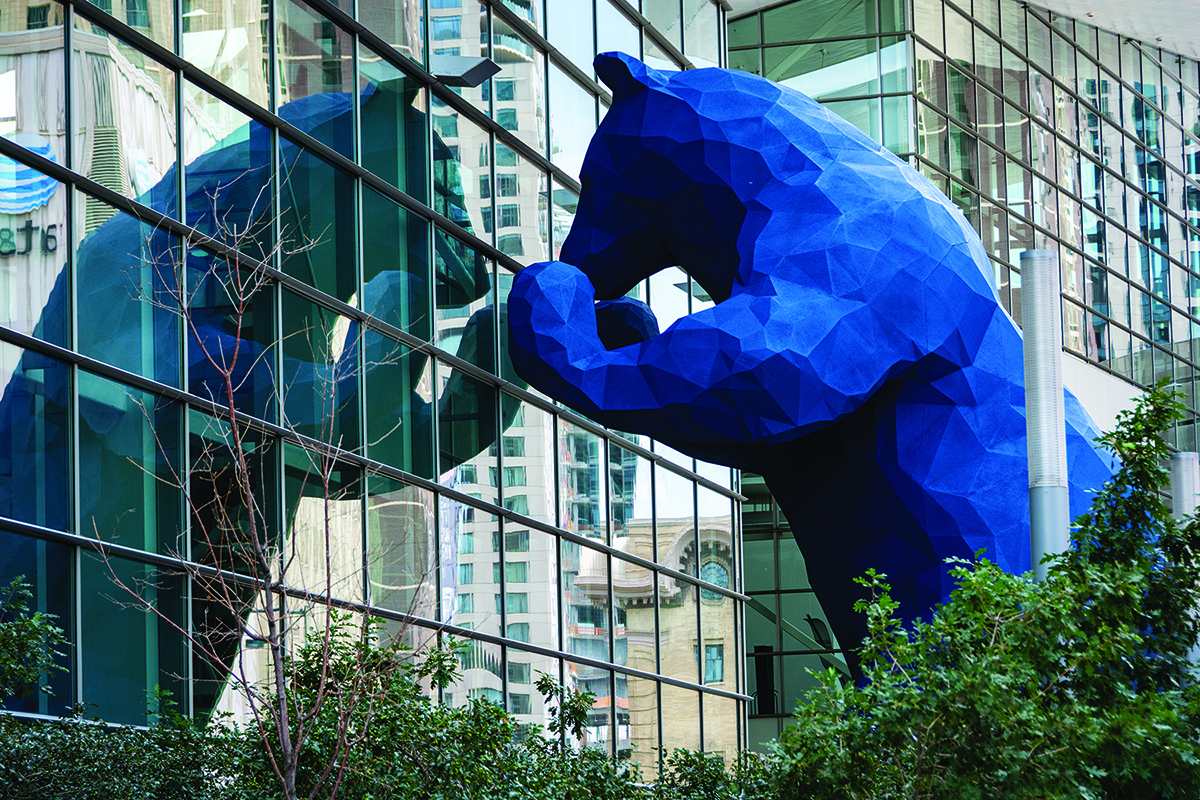 Sculpture of a Large Blue Bear in Denver Colorado