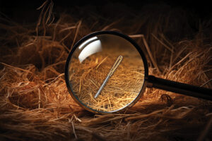 a photo illustration of a needle in a haystack