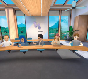 A VR-generated image of avatars at a table
